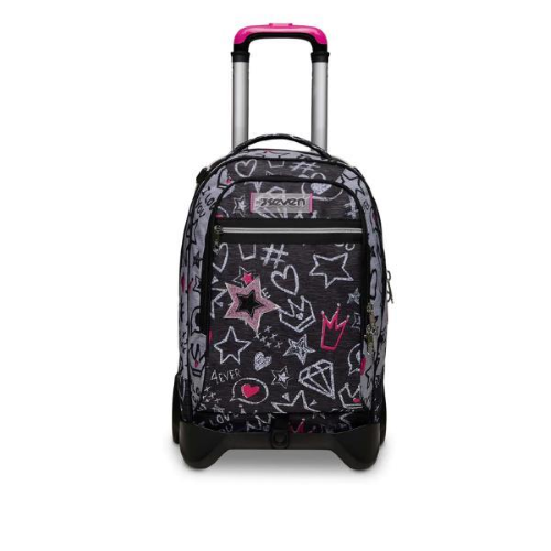 SEVEN ZIPPER GLAMY GIRL TROLLEY JACK 2 RUOTE IN POLIESTERE 37X51X27 CM 34 LT SCOMPONIBILE TASCA FRONTALE FANTASIA